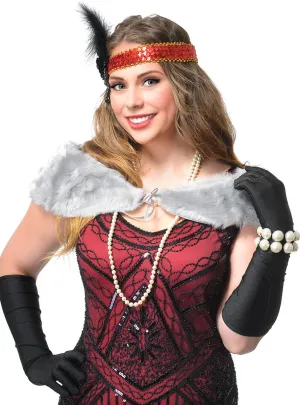 Gatsby Silver Faux Fur Wrap 1920s Costume Accessory