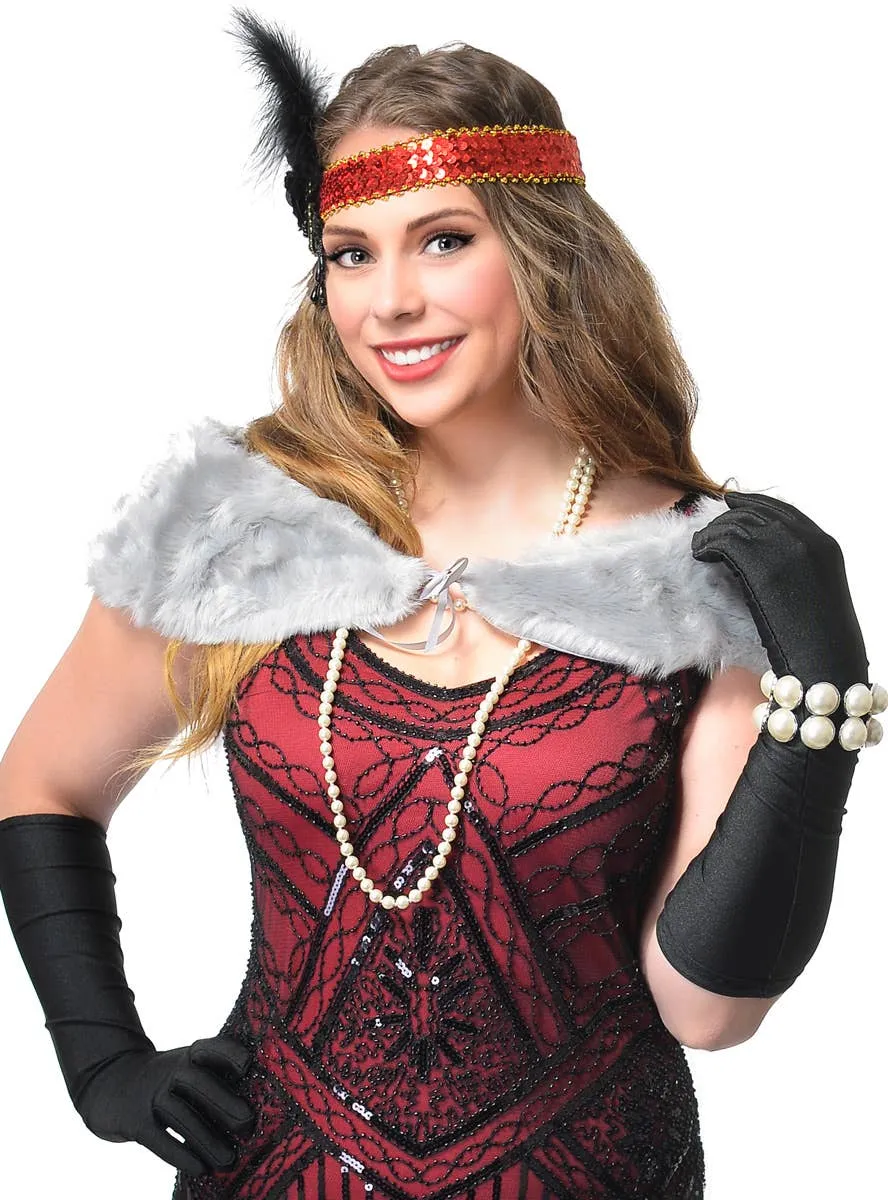 Gatsby Silver Faux Fur Wrap 1920s Costume Accessory