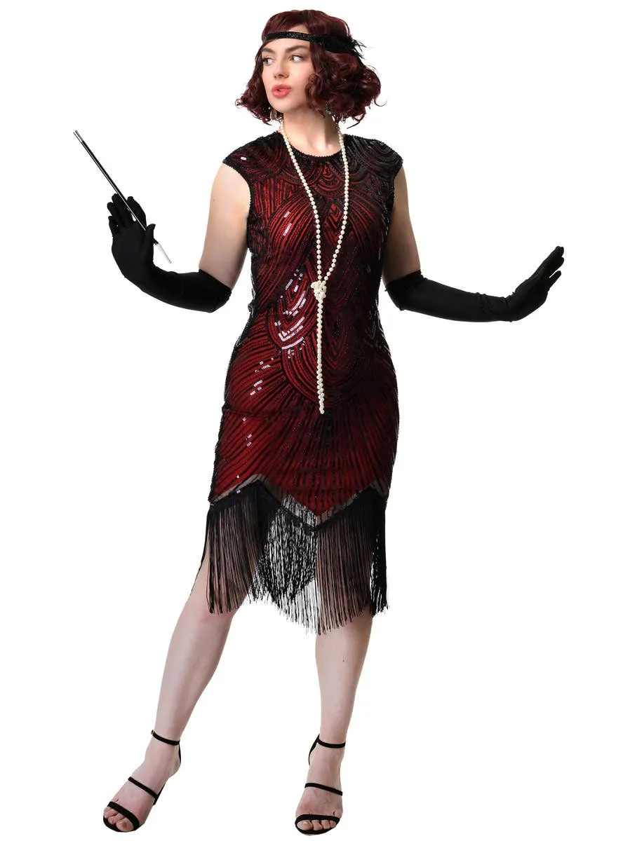 Gatsby Womens Red and Black Sequin 1920s Costume