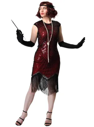 Gatsby Womens Red and Black Sequin 1920s Costume