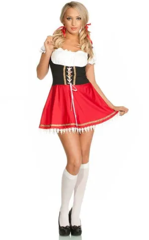 German Womens Red Oktoberfest Beer Wench Costume