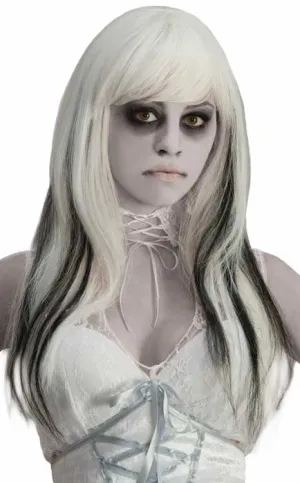 Ghostly Spirits Womens White and Black Halloween Wig