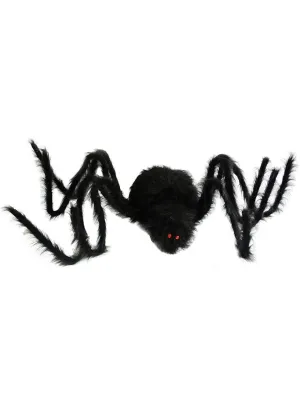 Giant Black Fuzzy Spider Halloween Decoration with Red Eyes