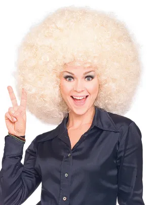 Giant Blonde Womens 70s Disco Costume Afro Wig