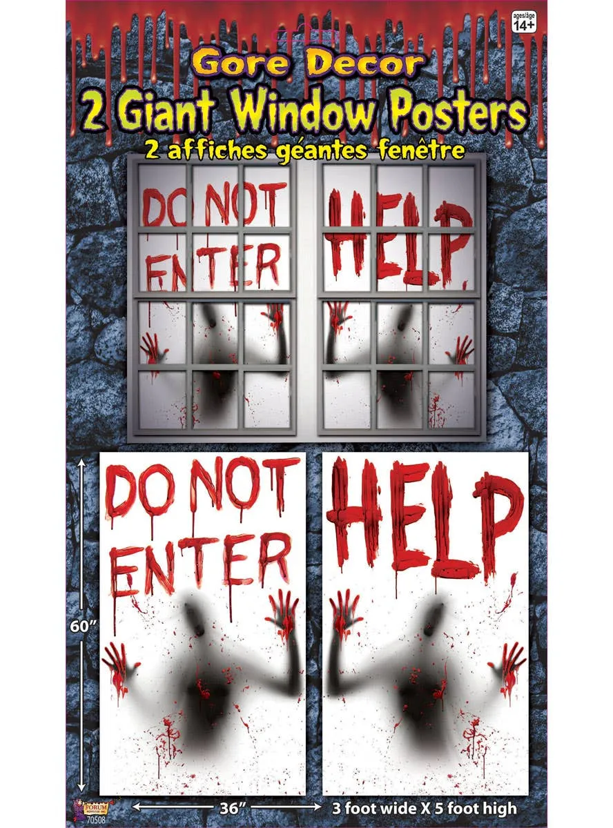Giant Bloody Window Posters Halloween Decoration - 2 Pack