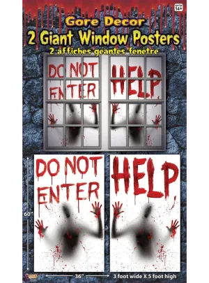 Giant Bloody Window Posters Halloween Decoration - 2 Pack