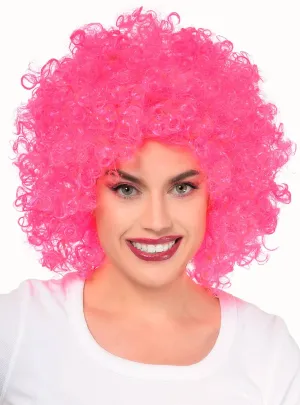 Giant Curly Neon Pink Afro Adults Costume Wig