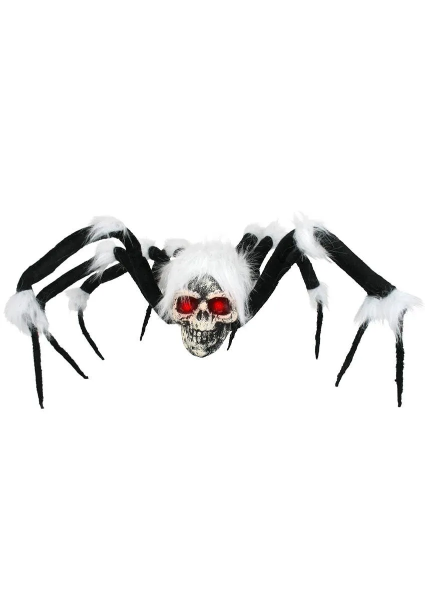 Giant Furry Light-Up Skull Spider Halloween Decoration