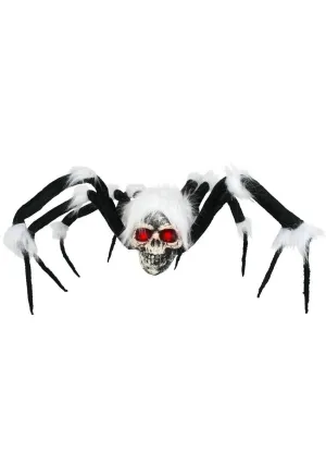 Giant Furry Light-Up Skull Spider Halloween Decoration