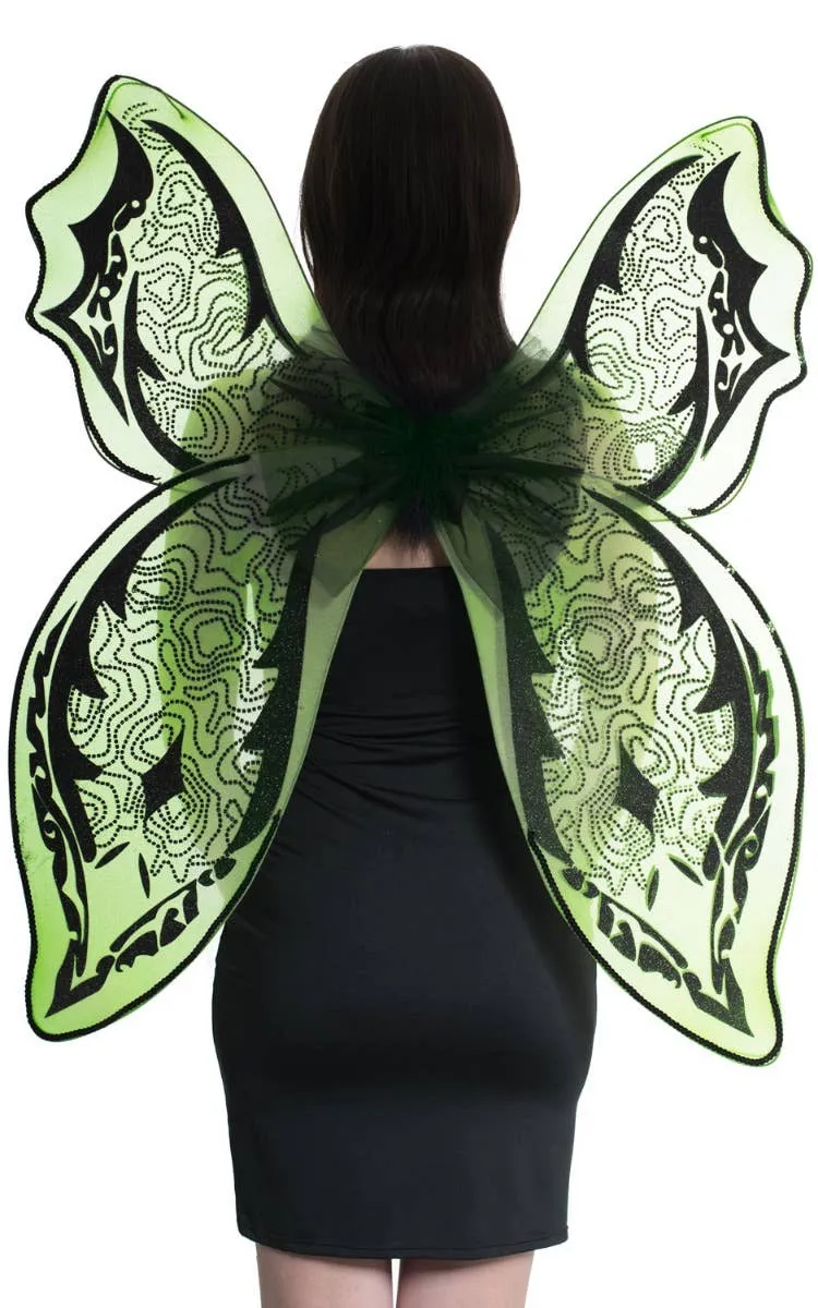Giant Green and Black Glitter Halloween Wings