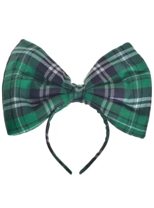 Giant Green Tartan Bow on Headband Costume Accessory