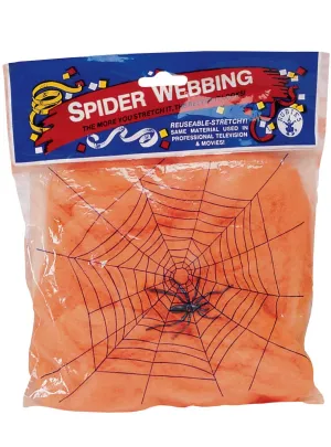 Giant UV Reactive Orange Spiderweb Halloween Decoration