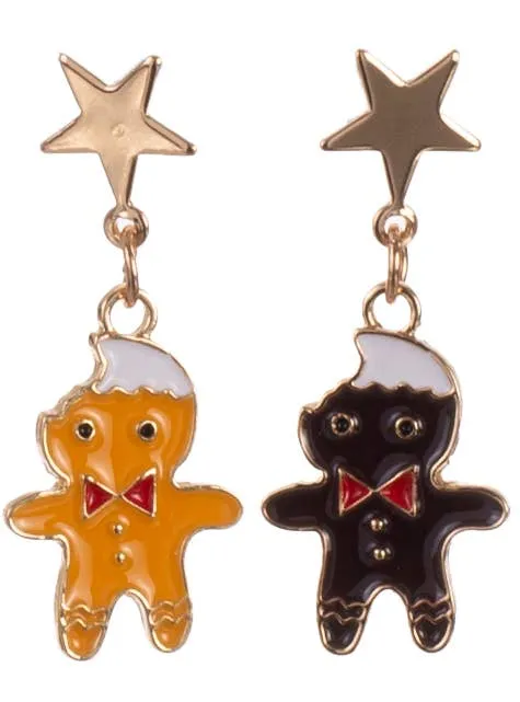 Gingerbread Man and Stars Christmas Earrings