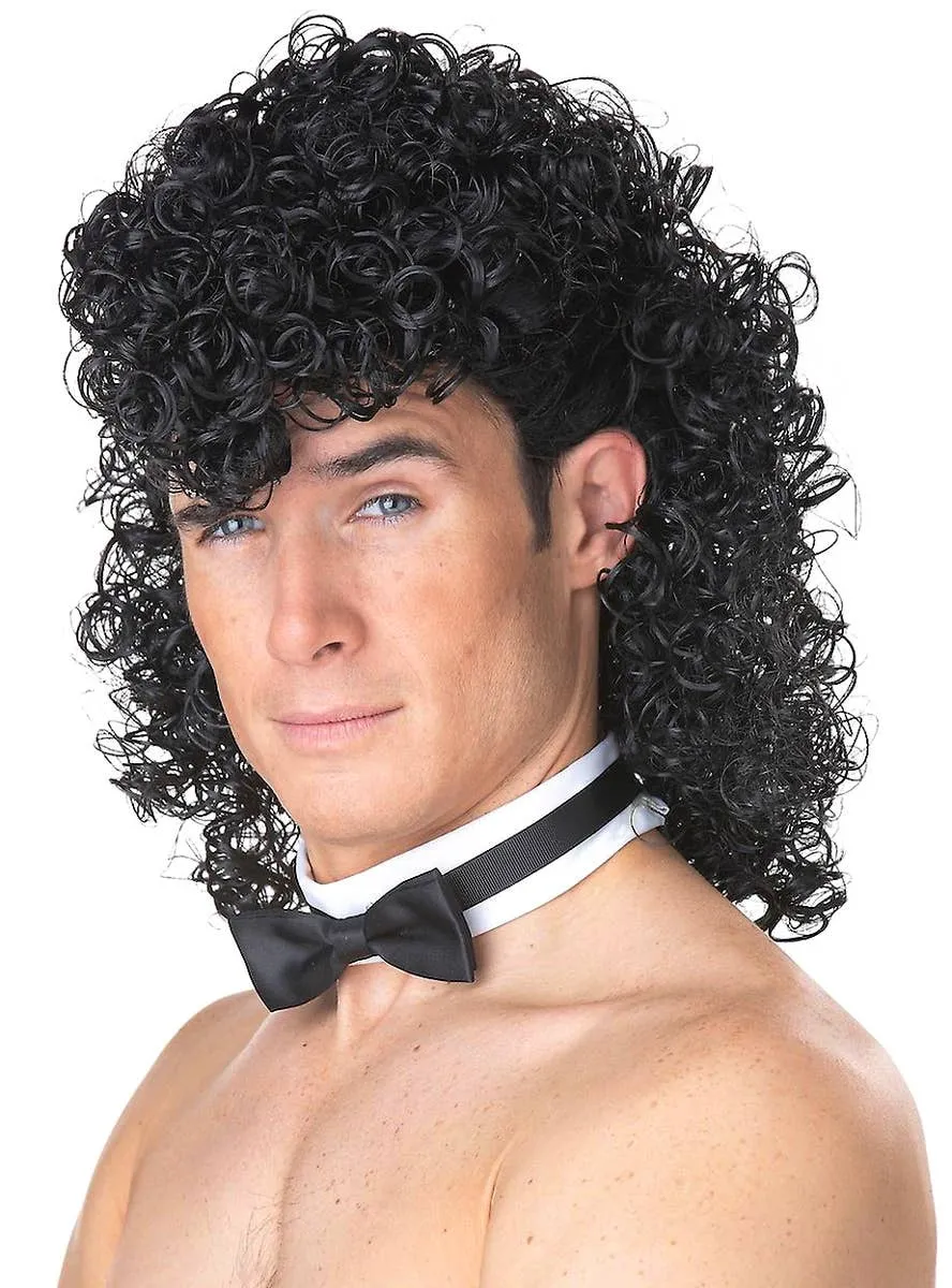 Girls Night Out Mens Curly Black Stripper Wig and Bow Tie