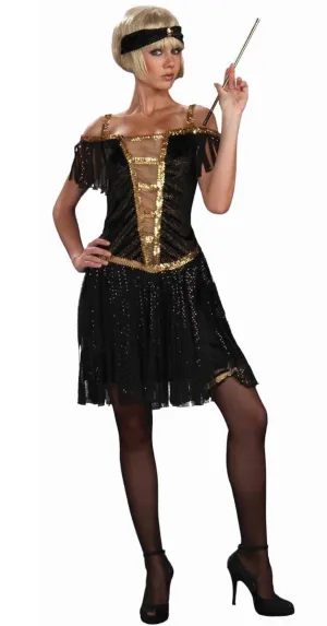 Glamorous Golden Womens 1920s Flapper Dress Costume