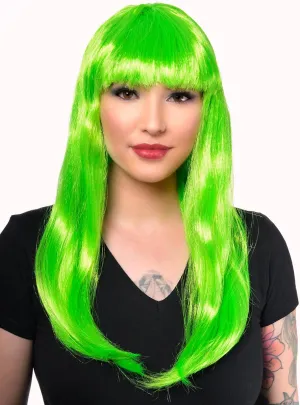 Glamour Neon Green Straight Costume Wig with Fringe