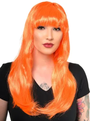 Glamour Neon Orange Straight Costume Wig with Fringe
