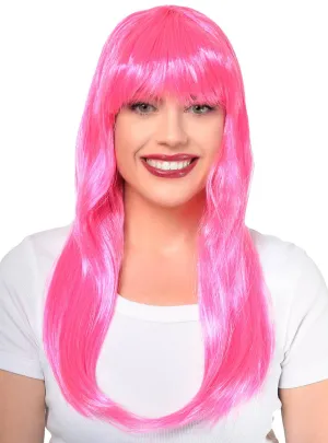 Glamour Neon Pink Straight Costume Wig with Fringe