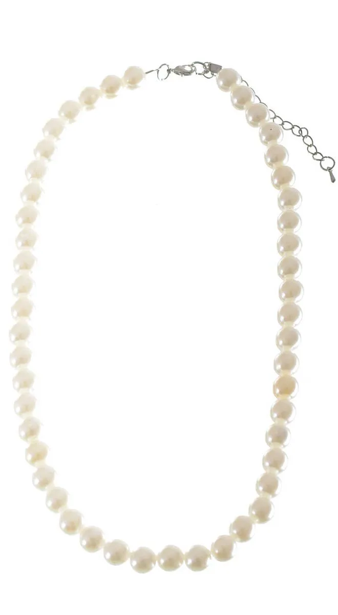 Glamour White 1920s Flapper Pearl Necklace Costume Accessory