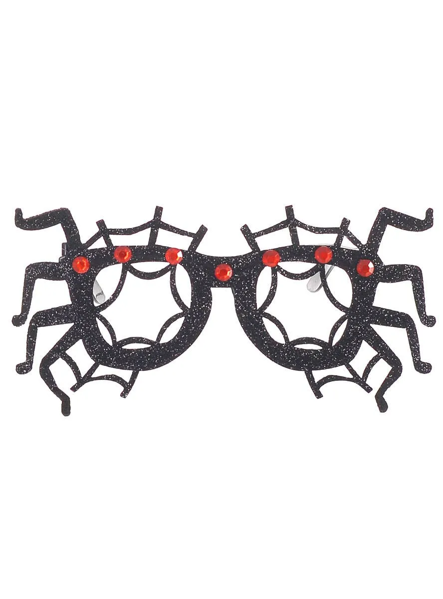 Glitter Black Spider Legs and Web Halloween Costume Glasses