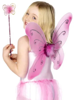 Glitter Butterfly Kids Pink Wings and Wand Set