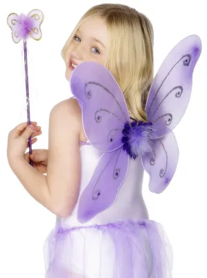 Glitter Butterfly Kids Purple Wings and Wand Set