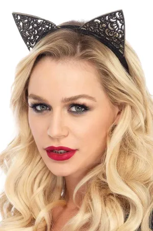 Glitter Filigree Black Cat Costume Ears