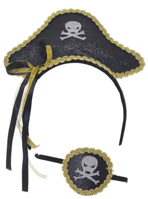 Glitter Pirate Headband and Eye Patch Gold and Black Set
