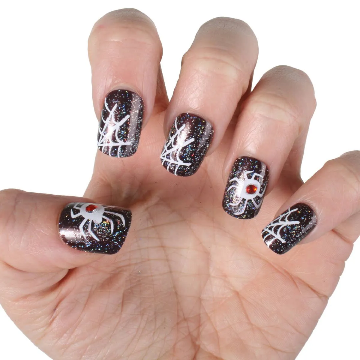 Glitter Spiderweb Halloween Press On Fake Nails