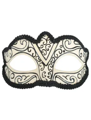 Glitter Swirls Cream and Black Masquerade Mask