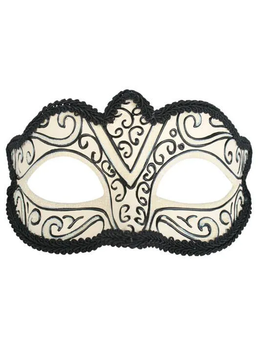 Glitter Swirls Cream and Black Masquerade Mask