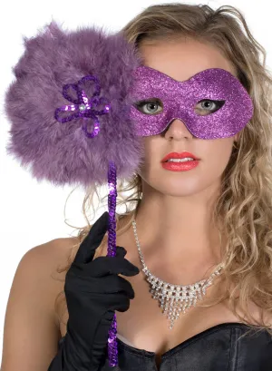 Glitter Swirls Hand Held Masquerade Mask in Purple