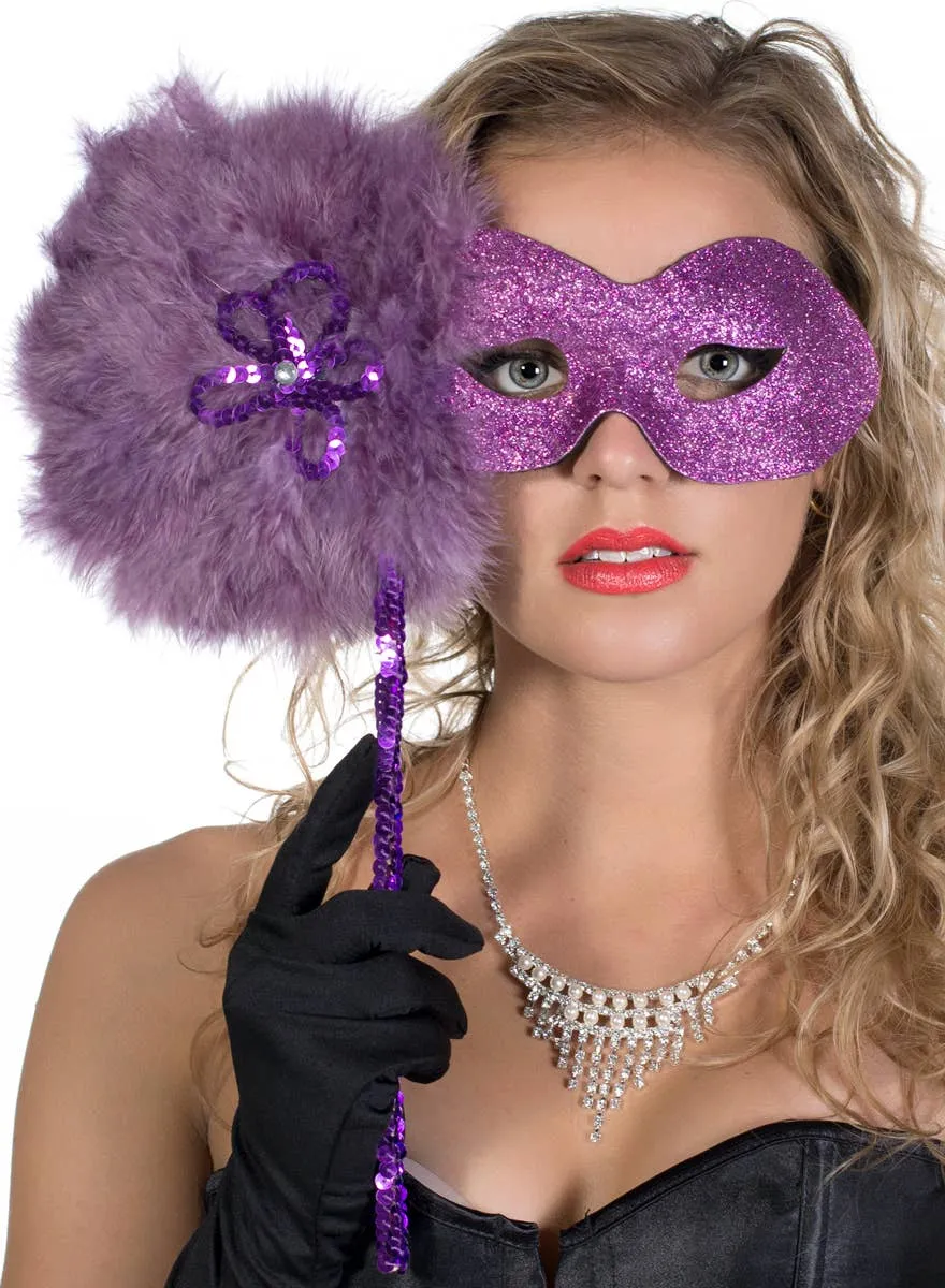Glitter Swirls Hand Held Masquerade Mask in Purple