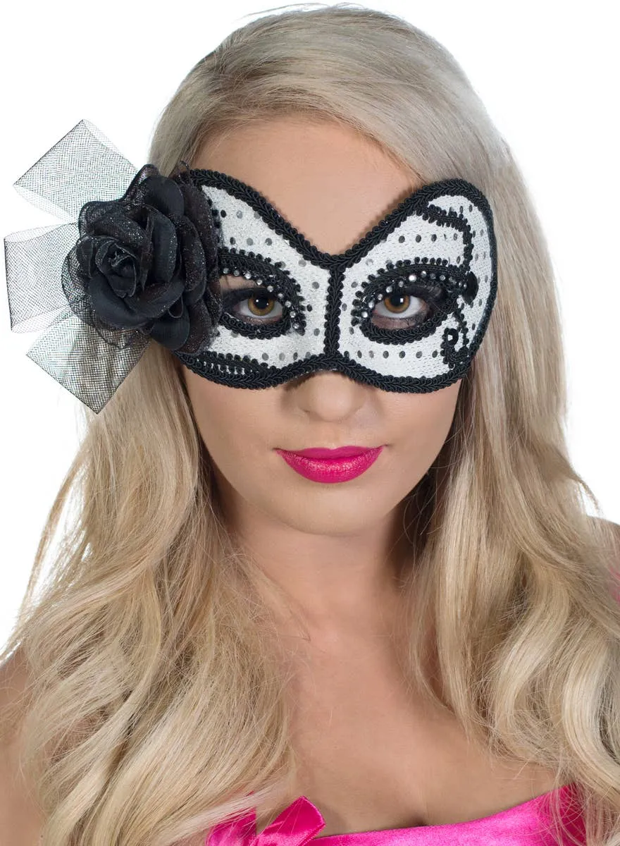 Glittering Senorita Silver and White Masquerade Mask