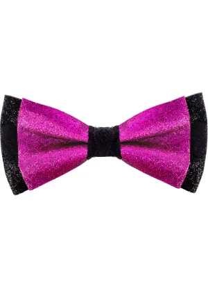 Glittery Black and Fuchsia Bow Tie Costume Accessory