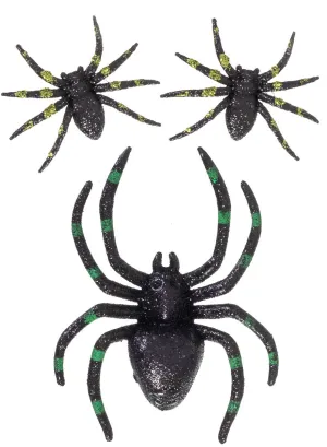 Glittery Black and Green Spiders Halloween Decoration
