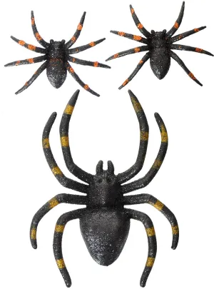 Glittery Black and Orange Spiders Halloween Decoration