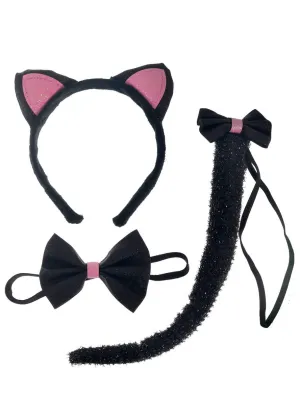 Glittery Black and Pink Cat Kids Costume Kit