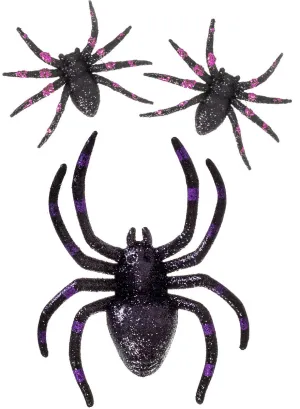 Glittery Black and Purple Spiders Halloween Decoration
