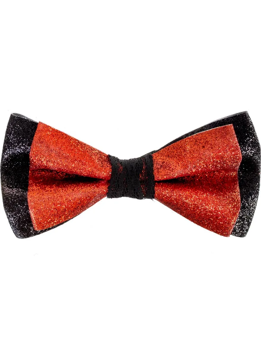 Glittery Black and Red Bow Tie Costume Accessory