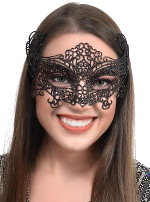 Glittery Black Lace Look Womens Masquerade Mask