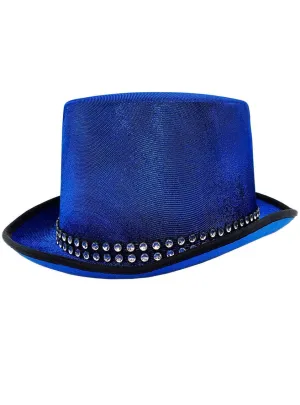 Glittery Blue Lurex Top Hat with Rhinestone Band