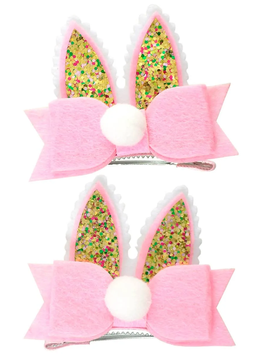 Glittery Easter Bunny Ears Hair Clips