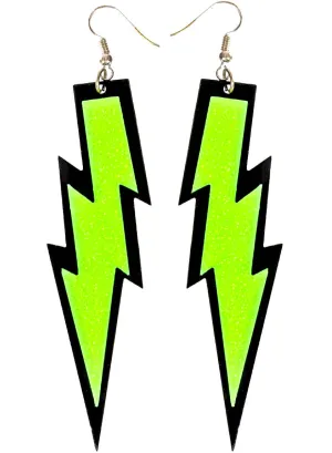 Glittery Green 80s Lightning Bolt Costume Earrings