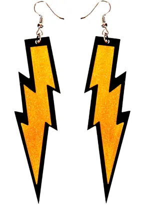 Glittery Orange 80s Lightning Bolt Costume Earrings