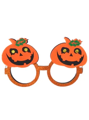 Glittery Orange Halloween Pumpkin Costume Glasses