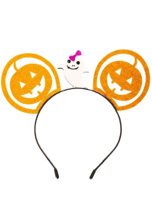 Glittery Orange Pumpkin Mouse Ears Halloween Costume Headband