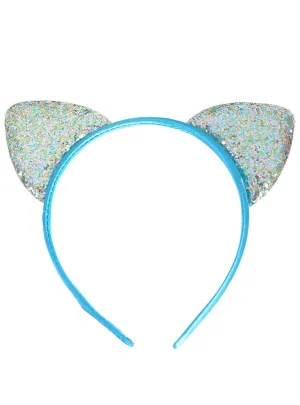 Glittery Pastel Blue Cat Ears Costume Headband