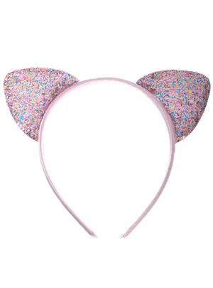 Glittery Pastel Pink Cat Ears Costume Headband