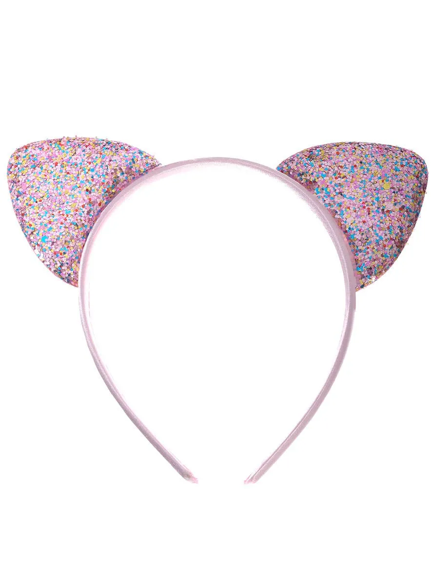 Glittery Pastel Pink Cat Ears Costume Headband